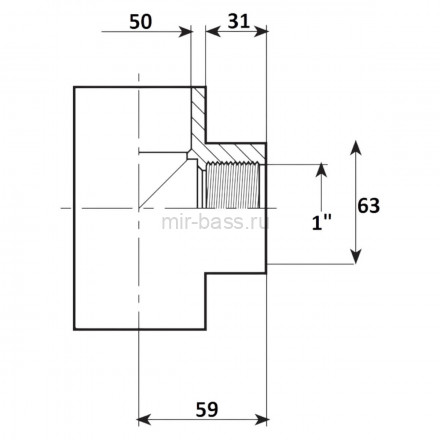 Тройник 90° переход 50мм x 1" ВР Aquaram (76H) Тройник 90° переход 50мм x 1" ВР Aquaram (76H)