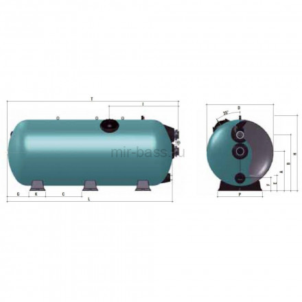 Фильтр Gemas TURBIDRON HORIZONTAL D=1600 мм, L=3000 мм, вых. 160 мм, (H засыпки - 0,8 м)