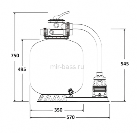 Фильтровальная установка  5м3/ч Laswim P-DYG 350мм с насосом KP256 (P-DYG350K)
